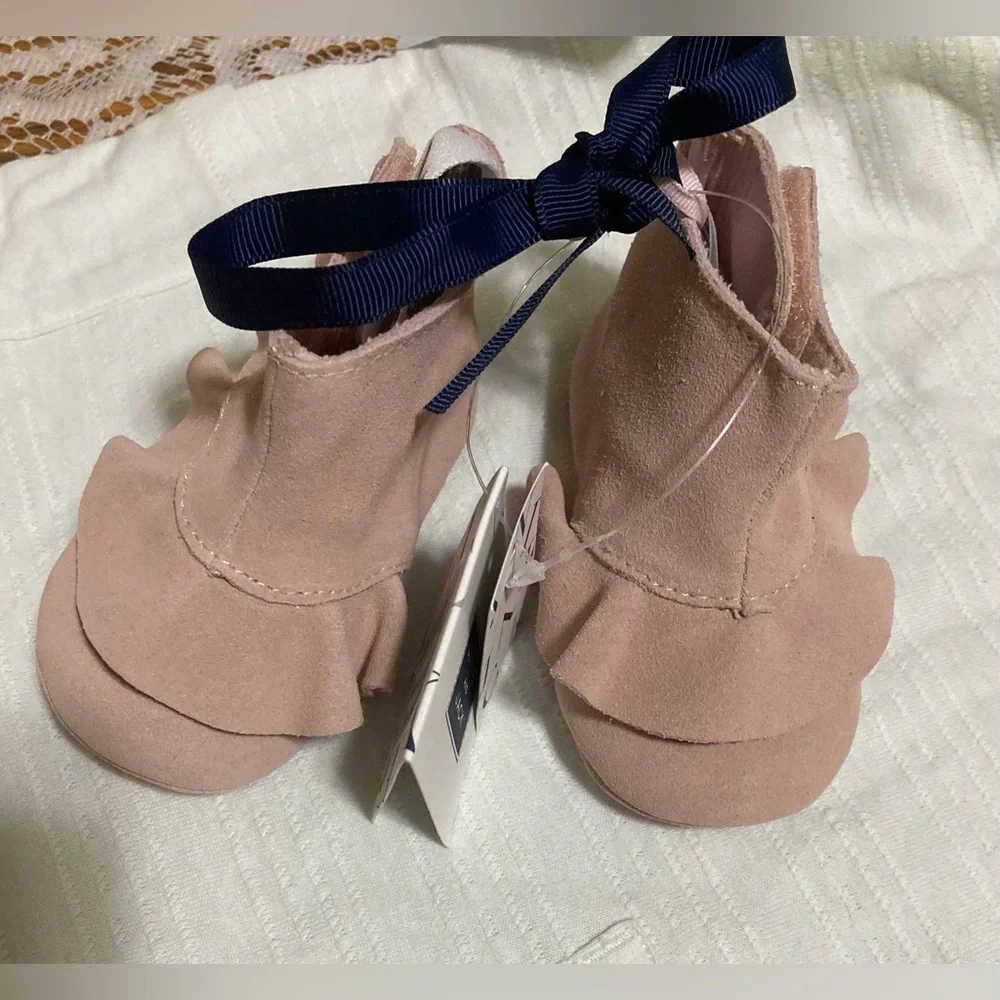 Janie & Jack Baby Girl Dusty Pink Suede Ruffle Crib Shoes 3-6 M